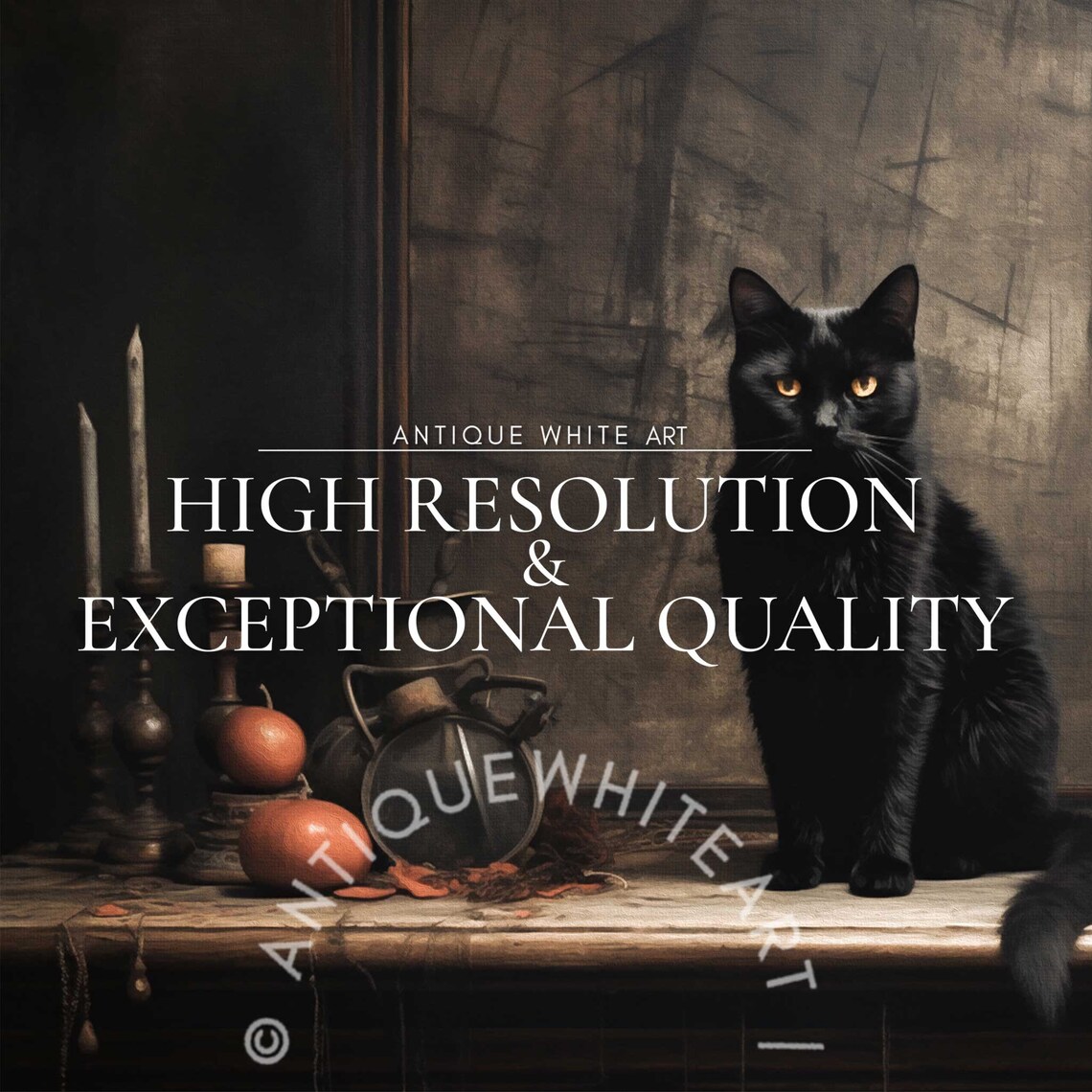 Black Cat Halloween Art Print, Classic Dark Decor - Image 5
