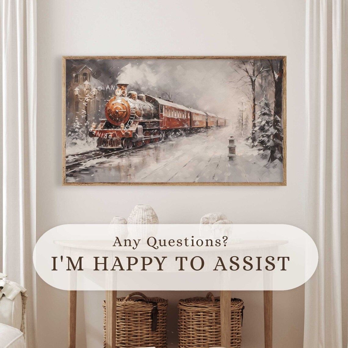 Christmas Express Train Moody Winter Landscape Art Print - Image 3