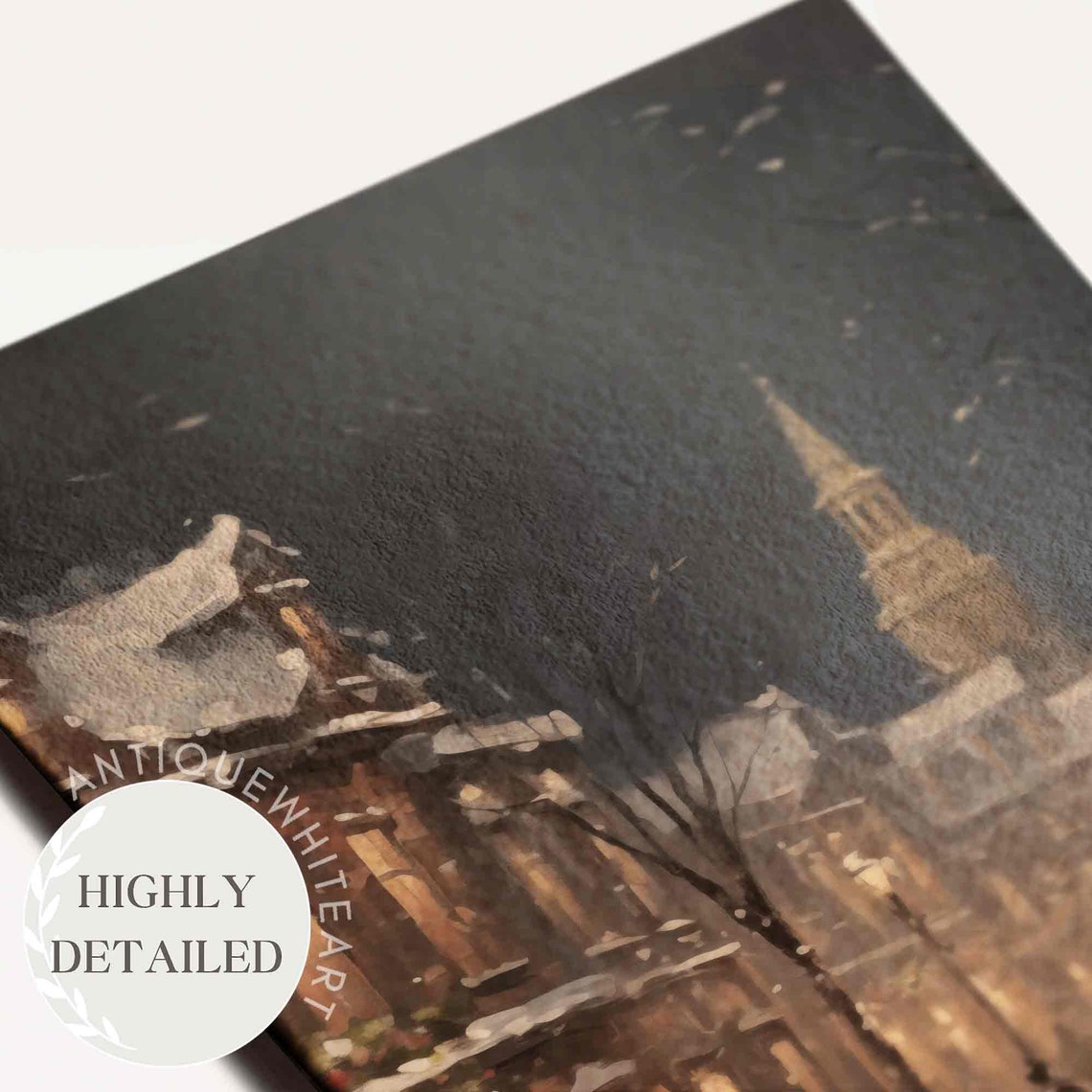 Vintage Town Christmas Wall Art Moody Winter Village Print Farmhouse Christmas Decor Christmas Painting W91 - Image 4