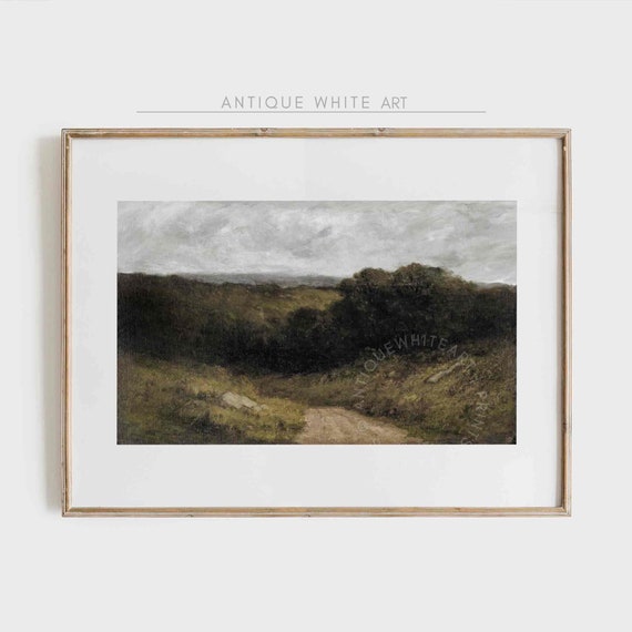 Rustic Landscape Painting Farmhouse Wall Art Vintage Country Scenery Print Earthy Tones Landscape A177