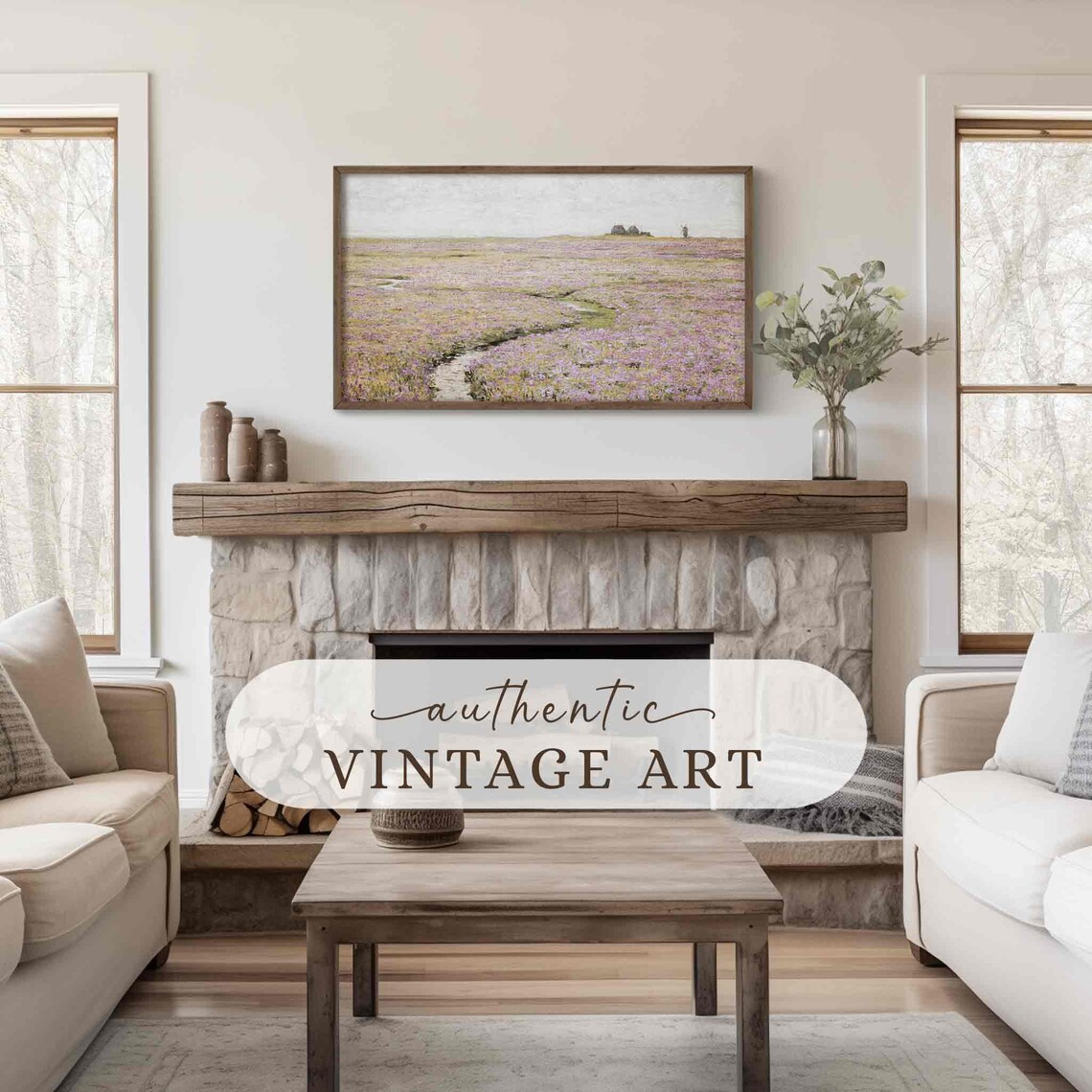 Vintage Spring Wildflower Field, Country Landscape Art Print - Image 4