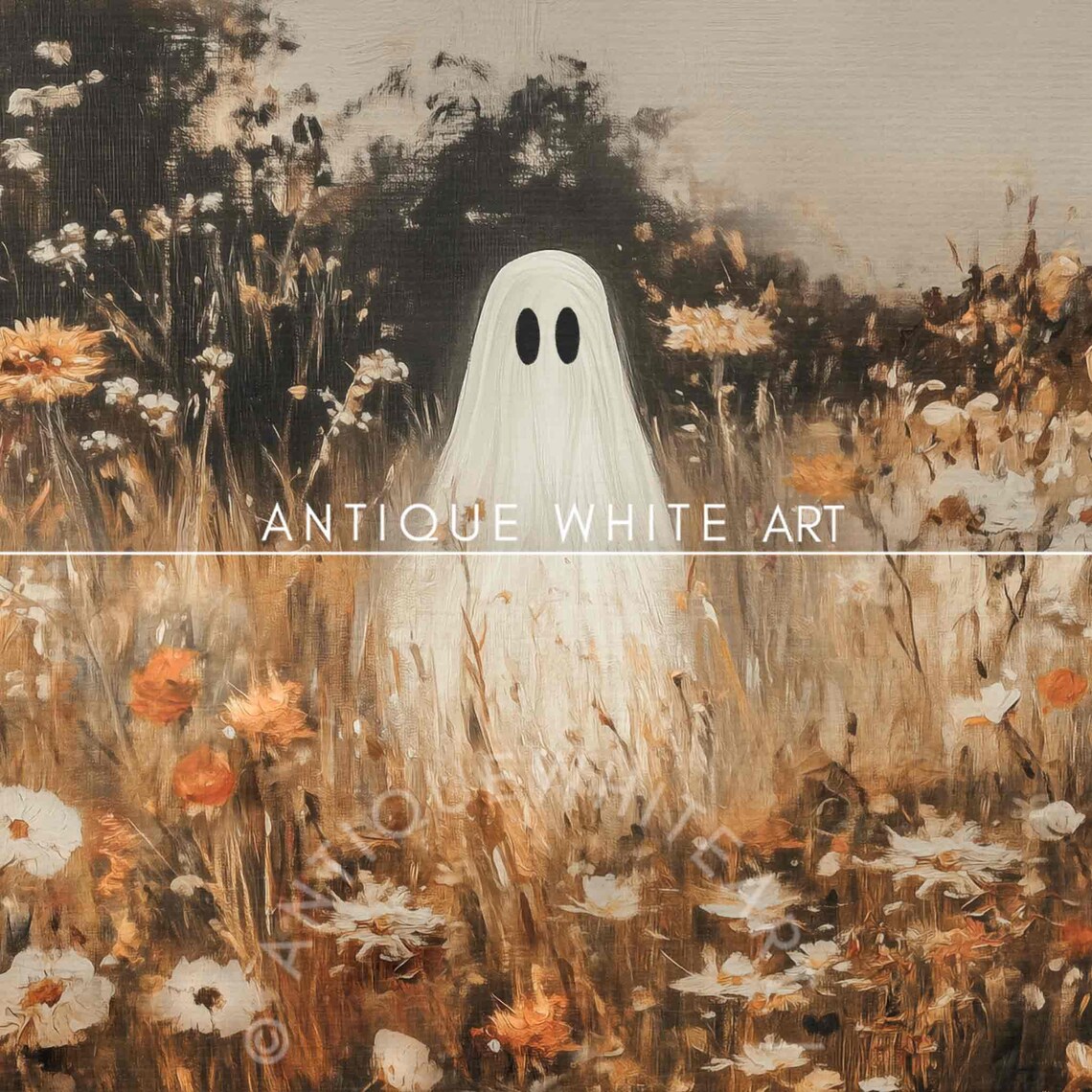 Ghost in Wildflower Field Halloween Art Print - Image 2