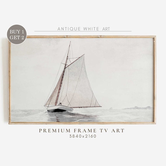 Sailboat Vintage Watercolor, Coastal Nautical Art Print