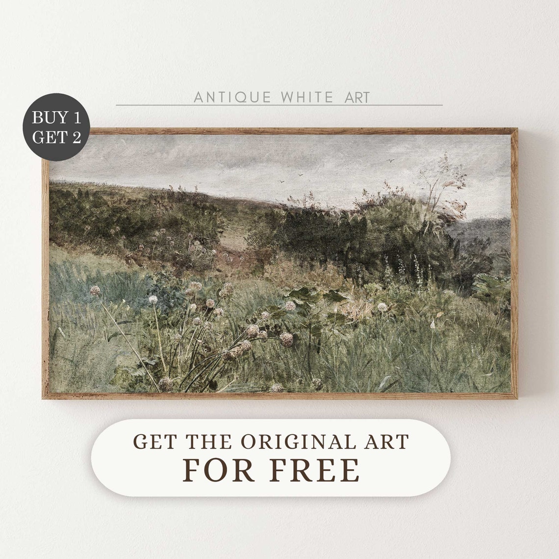Two Cute Ghosts Peeking Green Meadow Vintage Halloween Wall Art Print - Image 3