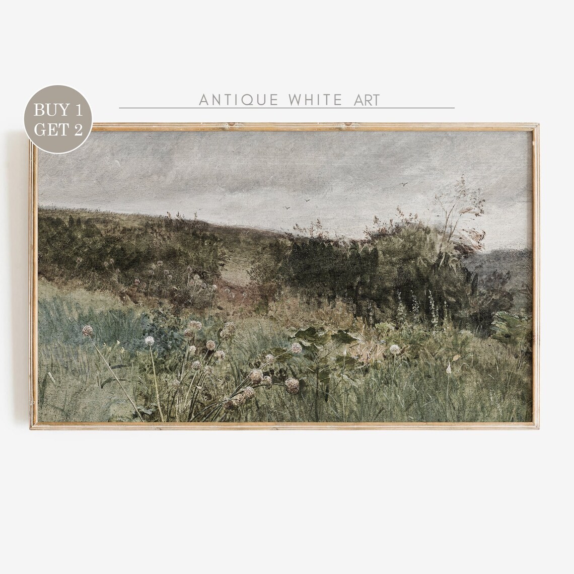Wildflower Field Landscape, Vintage Meadow Art Print