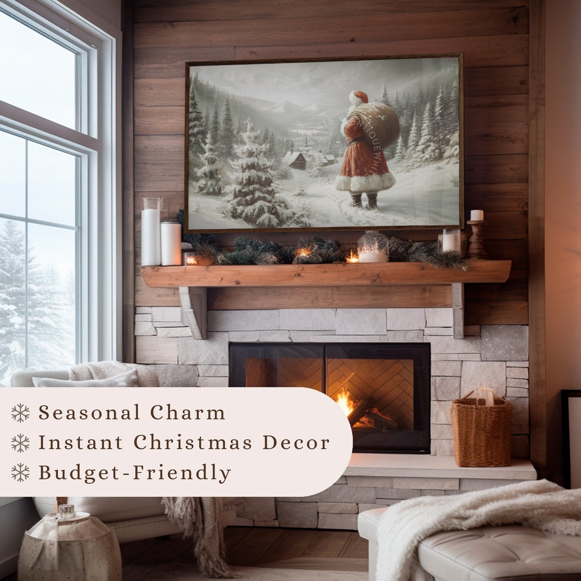 Vintage Christmas Frame Tv Art Santa Claus Art For Tv Farmhouse Painting Christmas Holiday Decor Tv Art Wa22 - Image 4