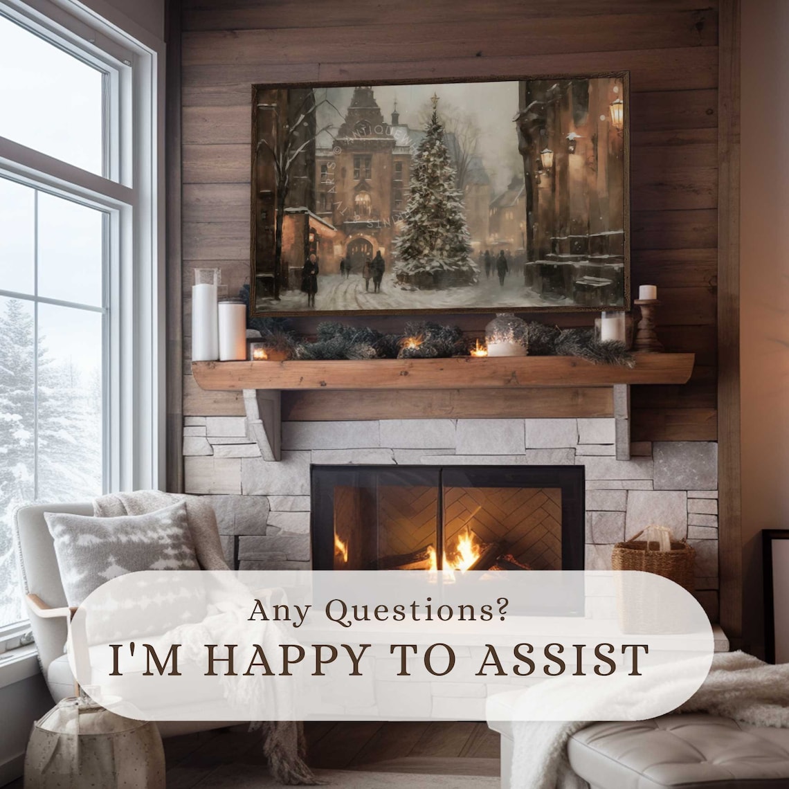 Christmas Tree Art Print, Moody Winter Farmhouse - Image 2