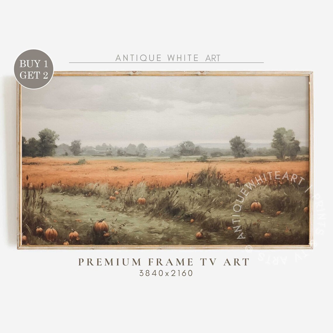 Fall Field Pumpkins Painting, Autumn Landscape Art Print