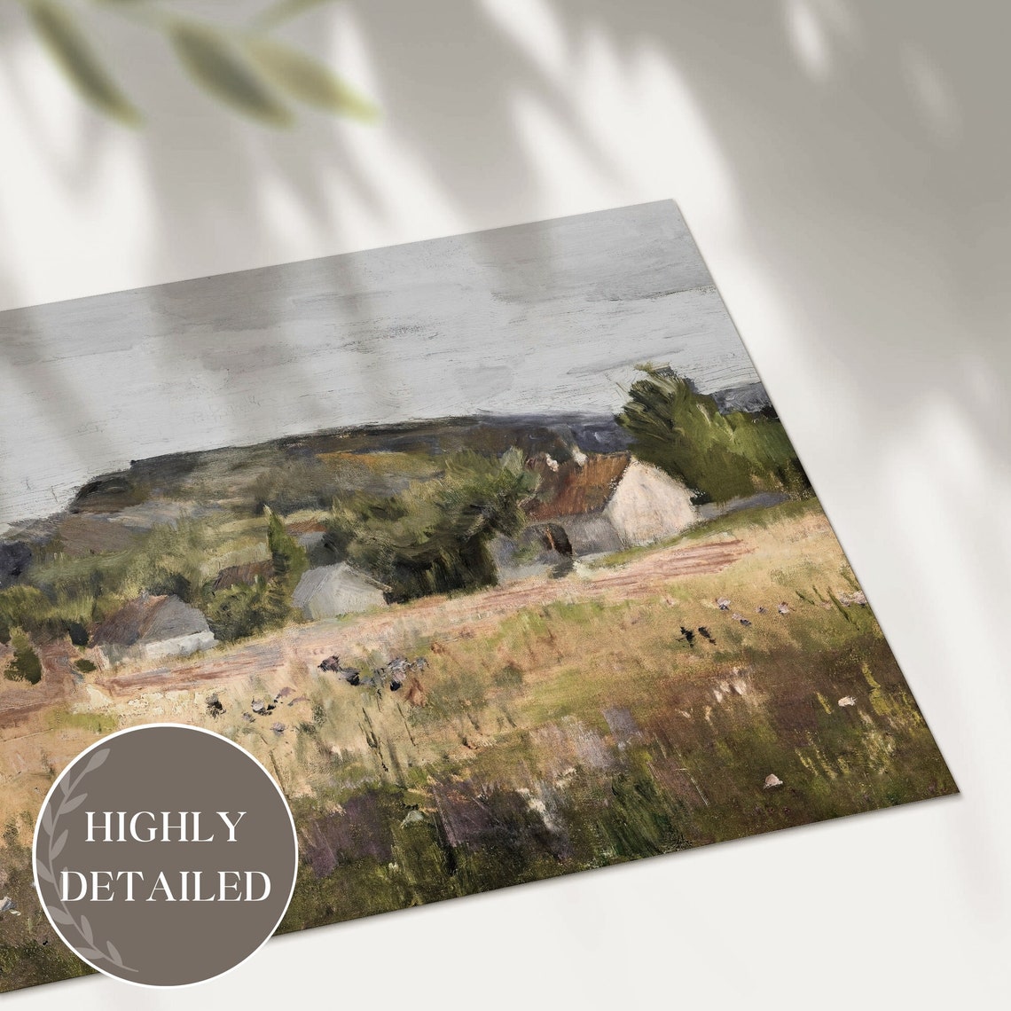 Rustic Country Cottages Earthy Field Hills Antique Landscape Poster - Image 2