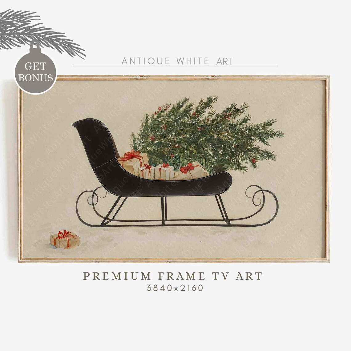 Christmas Sleigh Painting Vintage Style Art Print