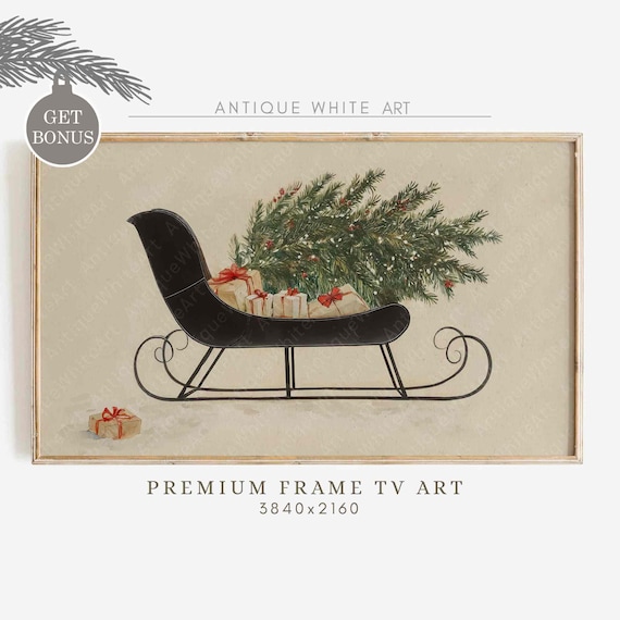 Christmas Sleigh Painting Vintage Style Art Print