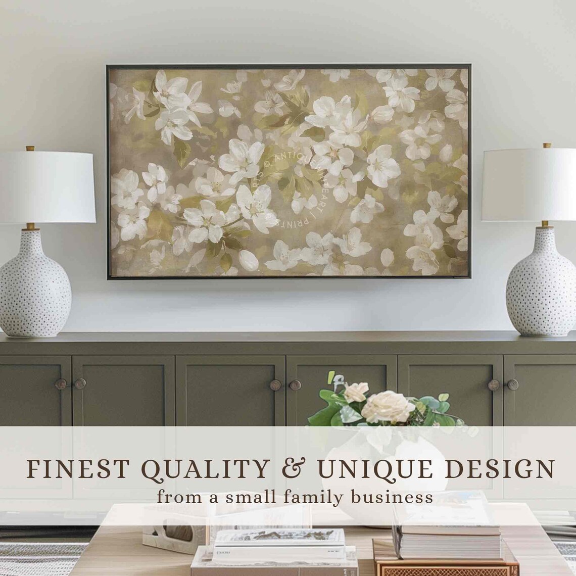 Frame Tv Art Neutral Floral Screensaver Vintage Flowers Painting Rustic Country White Flowers Tv Art Tv395 - Image 4