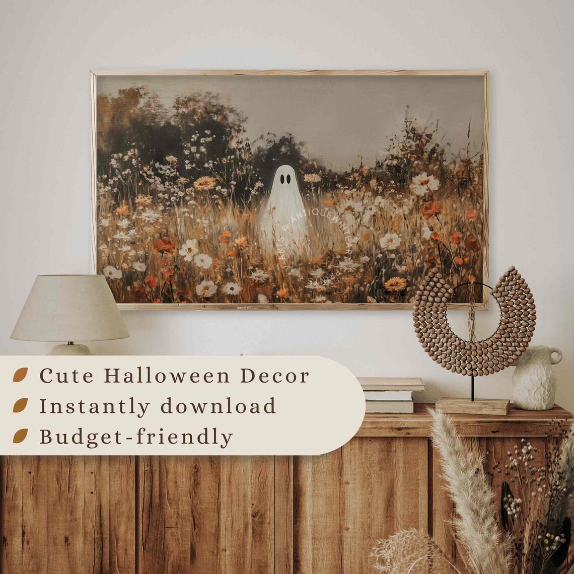 Ghost in Wildflower Field Halloween Art Print - Image 4