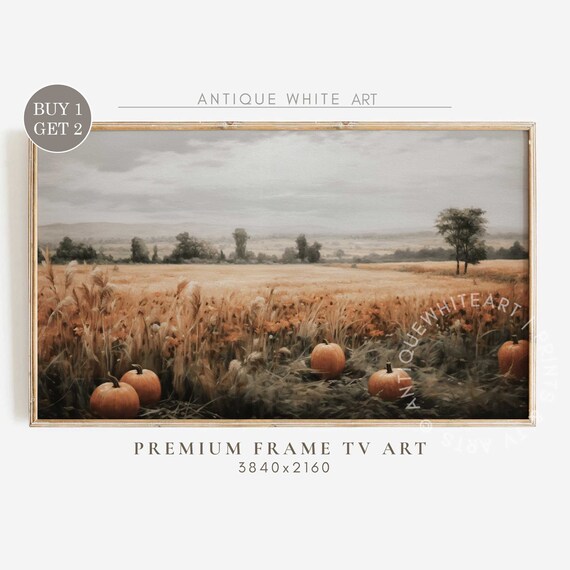 Golden Fall Wheat Field Pumpkins Harvest Vintage Landscape Painting Poster