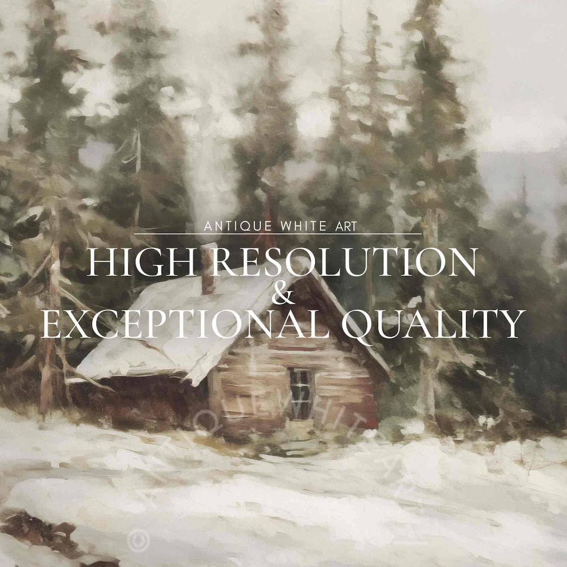 Winter Cabin Vintage Rustic Landscape Art Print - Image 4