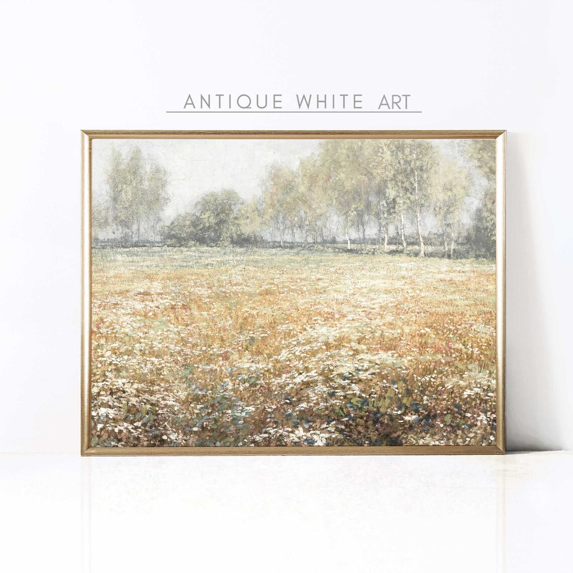 Wildflower Field Landscape, Vintage Farmhouse Art Print