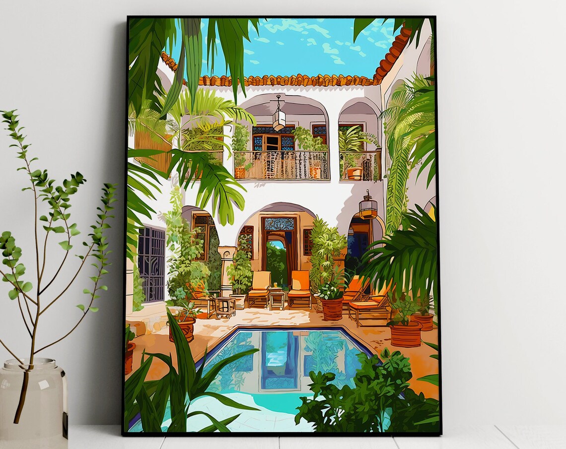Marrakech Riad Morocco Travel Poster, Architecture