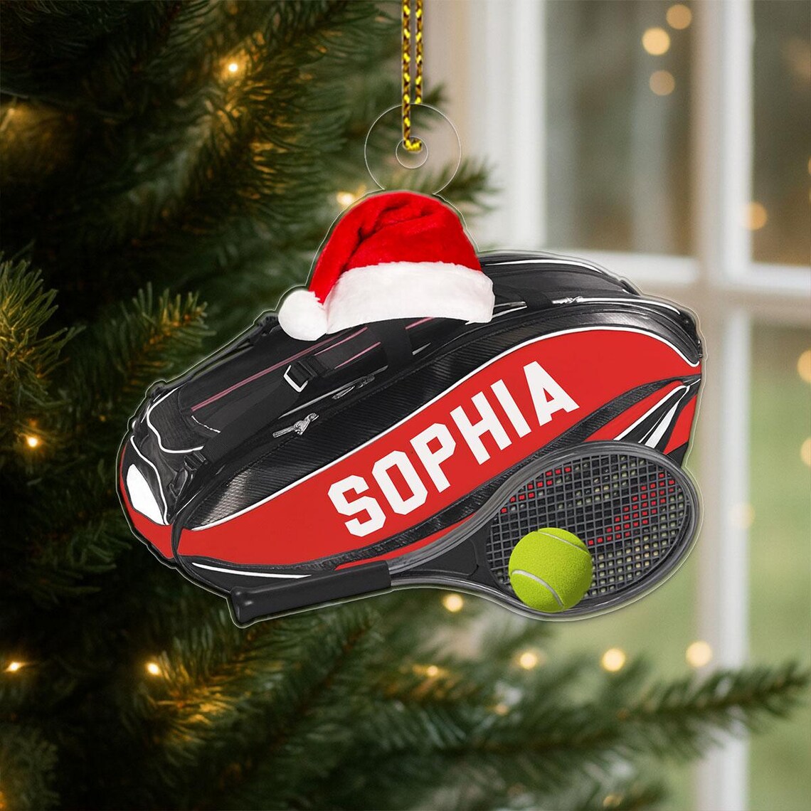 Personalized Sophia Cute Tennis Bag Santa Hat Ornament Poster