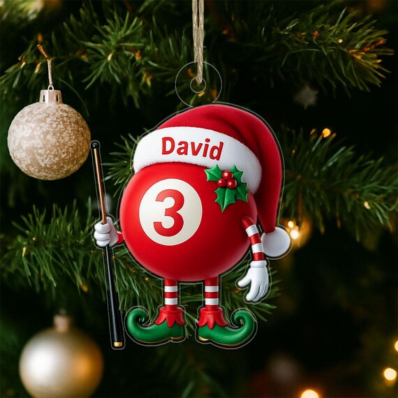 Personalized Pool Ball Billiard Player Santa Hat Custom Name Ornament Wall Art