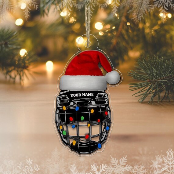Custom Name Hockey Goalie Mask Christmas Ornament Santa Hat Poster