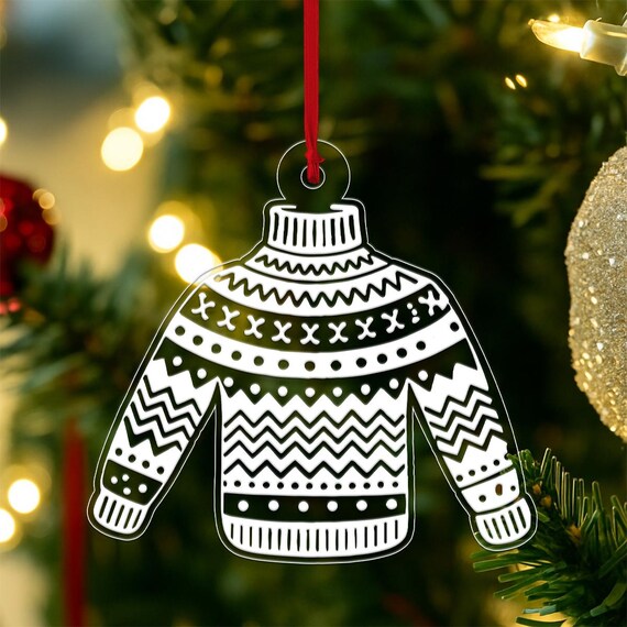 White Fair Isle Sweater Cozy Knit Christmas Acrylic Ornament Poster