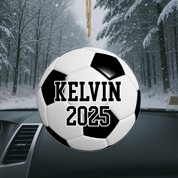 Personalized Soccer Ball Acrylic Christmas Ornament Custom Name 2025 Poster