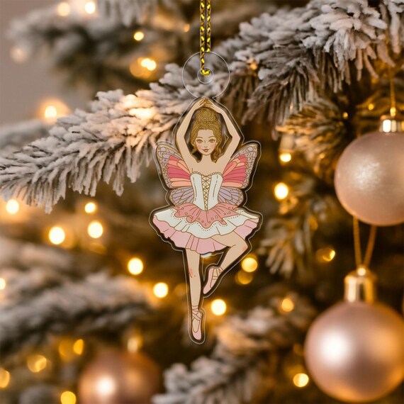 Pink Fairy Ballerina Butterfly Wings Christmas Tree Ornament Holiday Poster
