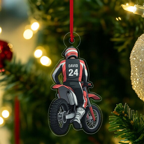 Personalized Dirt Bike Rider Christmas Ornament Acrylic Print Gift for Him