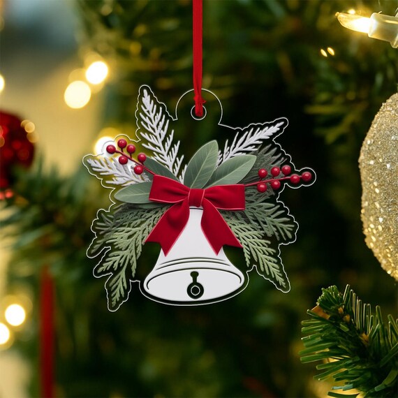 Christmas Bell Red Ribbon White Holiday Acrylic Ornament Poster