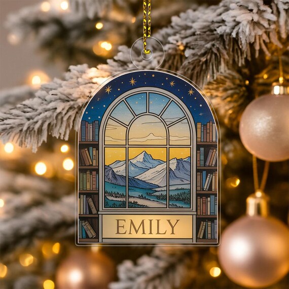 Personalized Bookshelf Christmas Ornament Starry Night Window Poster