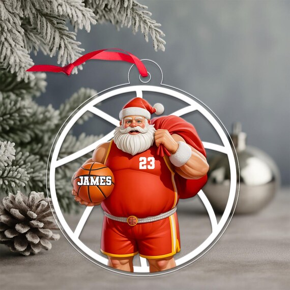 Personalized Santa Basketball Christmas Ornament Acrylic Print Gift for Him