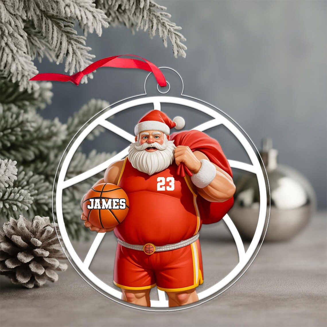 Personalized Santa Basketball Christmas Ornament Acrylic Print Gift for Him