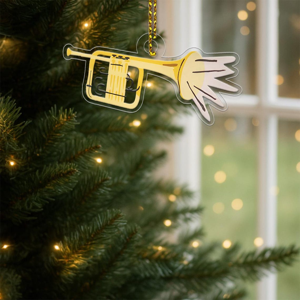 Golden Trumpet Acrylic Ornament Poster Musician Christmas Tree Decor