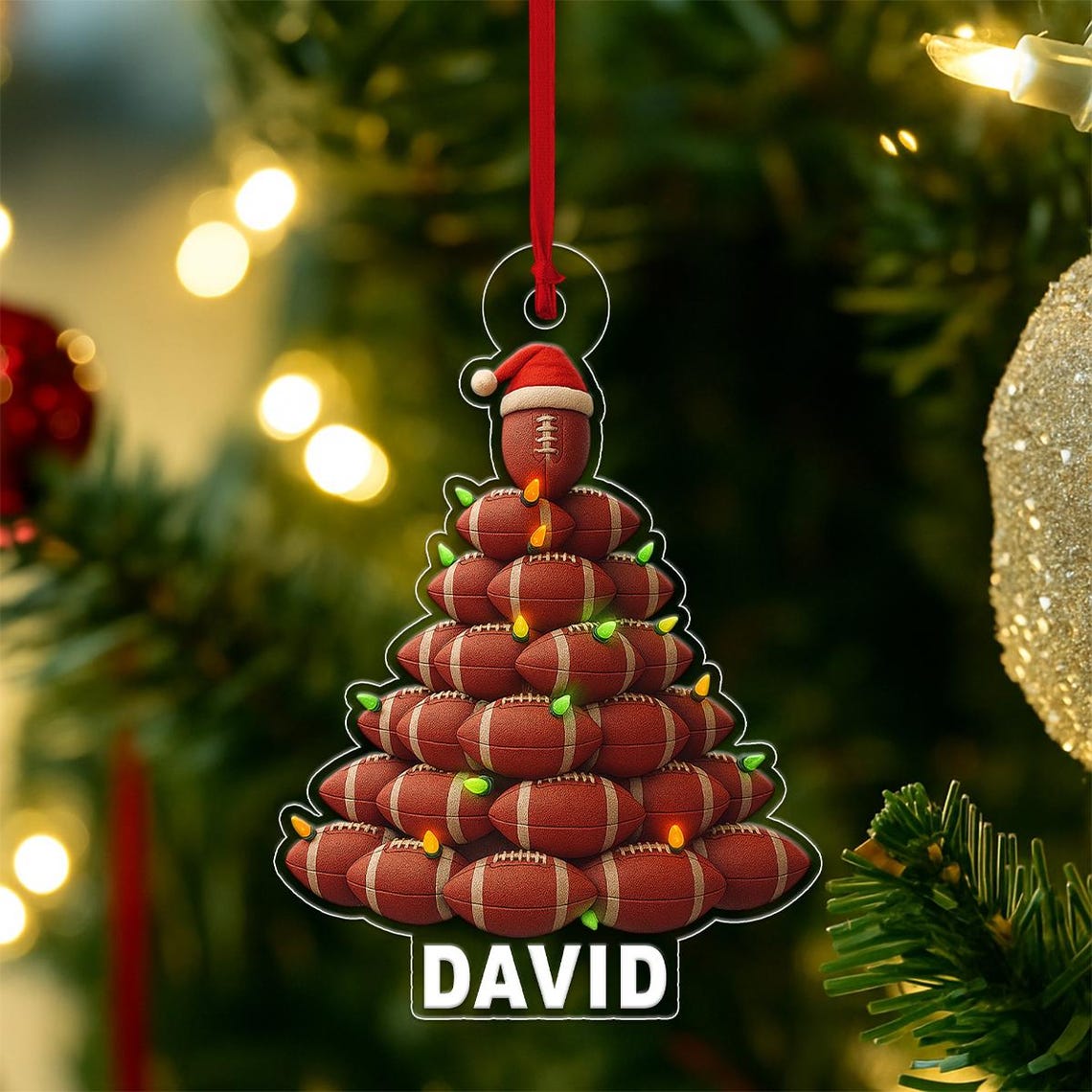Personalized Football Christmas Tree Ornament Lights Gift Print