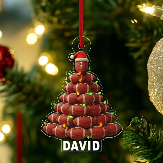 Personalized Football Christmas Tree Ornament Lights Gift Print