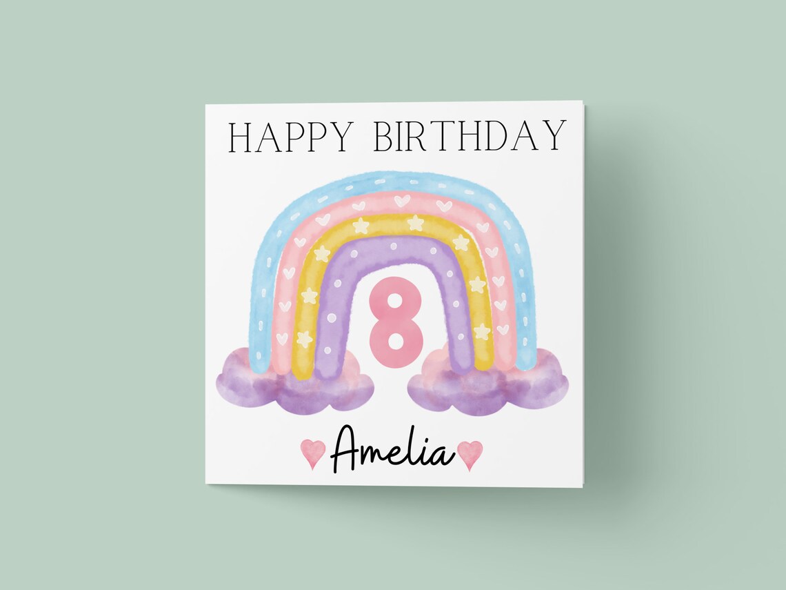 Rainbow Birthday Card Personalised 1st 2nd 3rd Birthday Card Girls First Birthday Card Rainbow Birthday Card