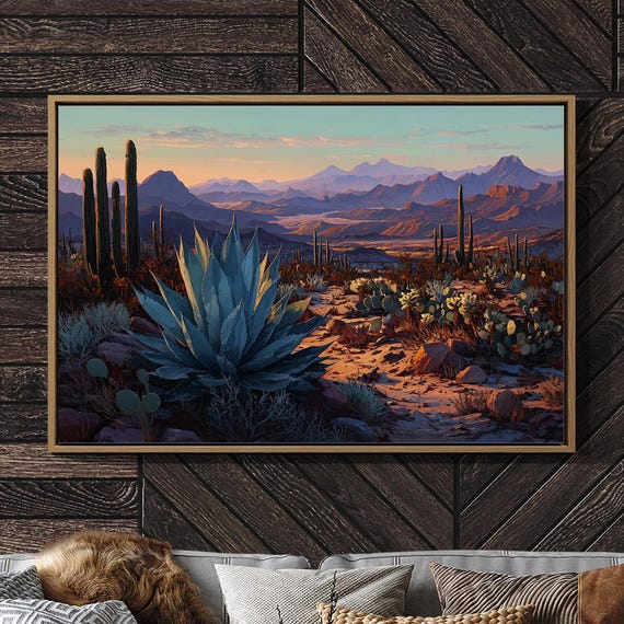 Desert Agave At Sunset Over Mountain Horizon