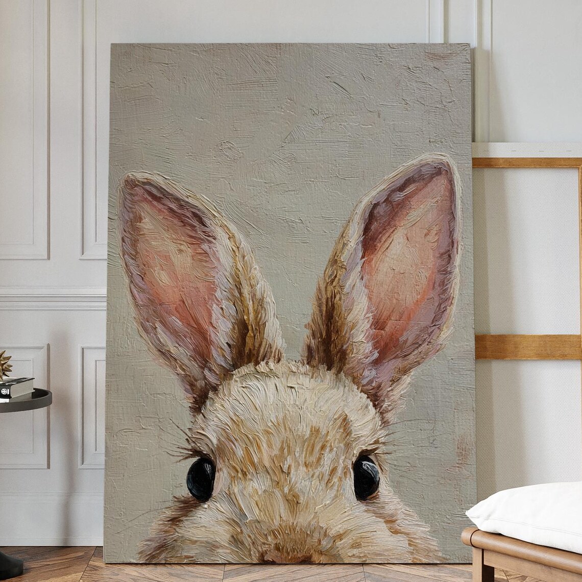 Peekaboo Bunny Close Up Textured Oil Painting Cute Rabbit Face Poster