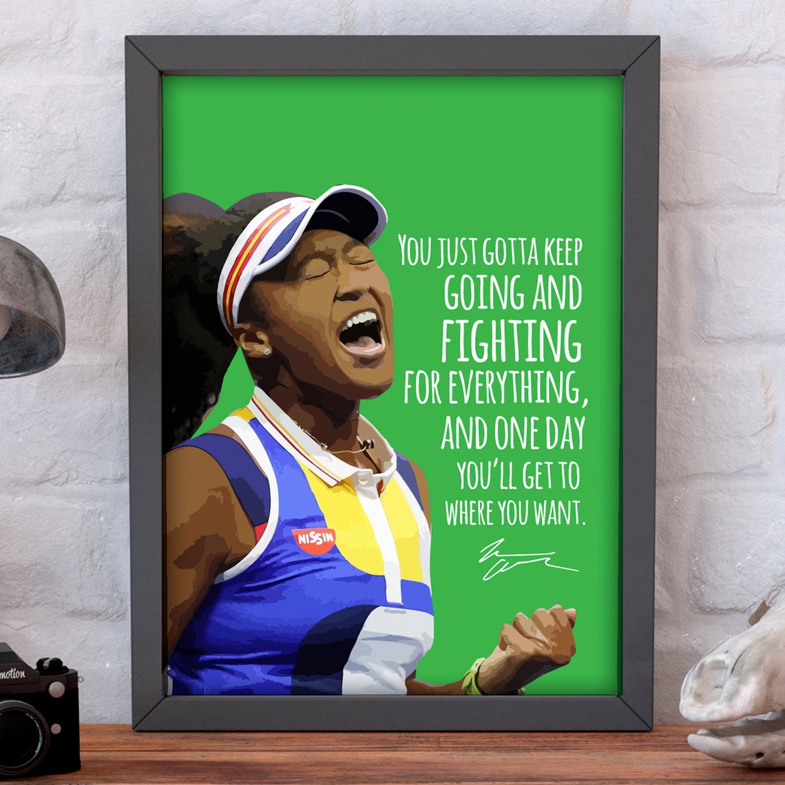 Naomi Osaka Keep Going Fighting Quote Green Tennis Sports Poster