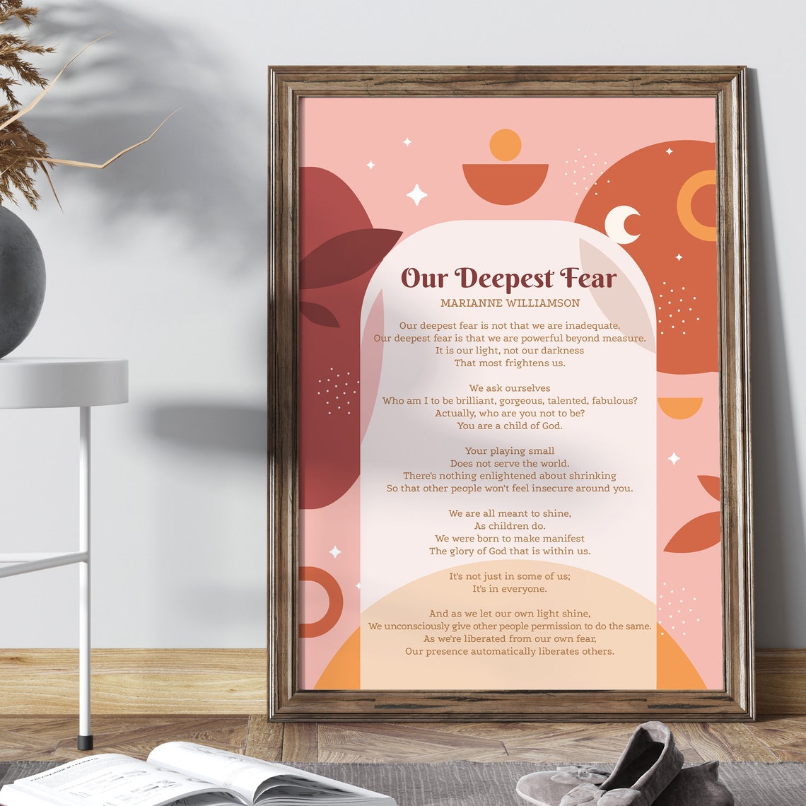 Marianne Williamson Our Deepest Fear Quote Boho Illustration Print - Image 2