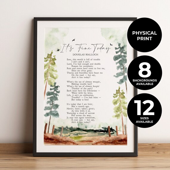 Douglas Malloch Its Fine Today Poem Watercolor Trees Wall Art Print