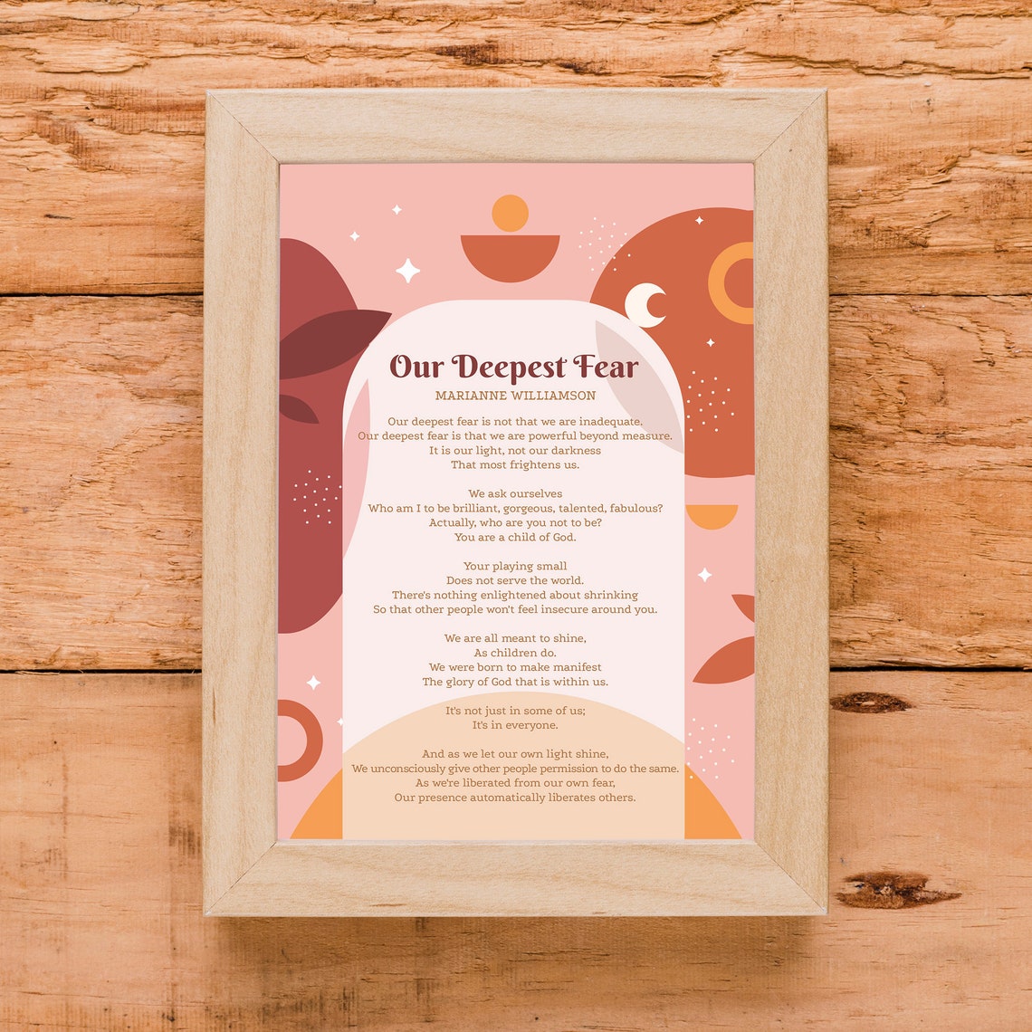 Marianne Williamson Our Deepest Fear Quote Boho Illustration Print - Image 3