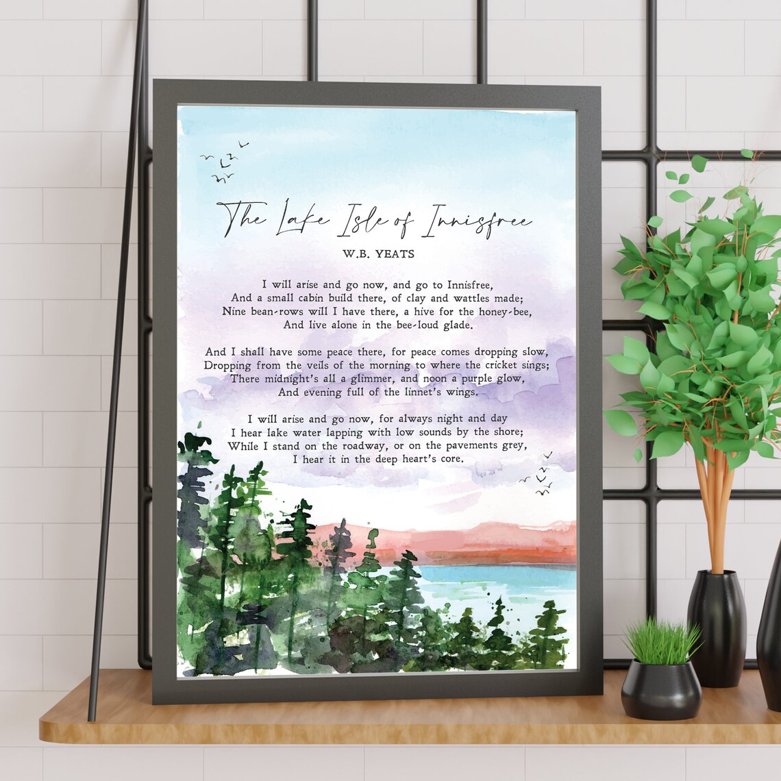 The Lake Isle Of Innisfree W B Yeats Poem Watercolor Lake Poster - Image 2
