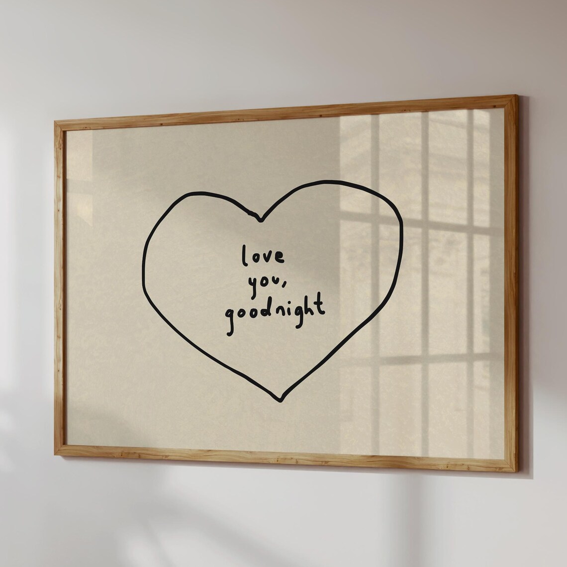 Love You Goodnight Hand Drawn Heart Minimalist Bedroom Poster