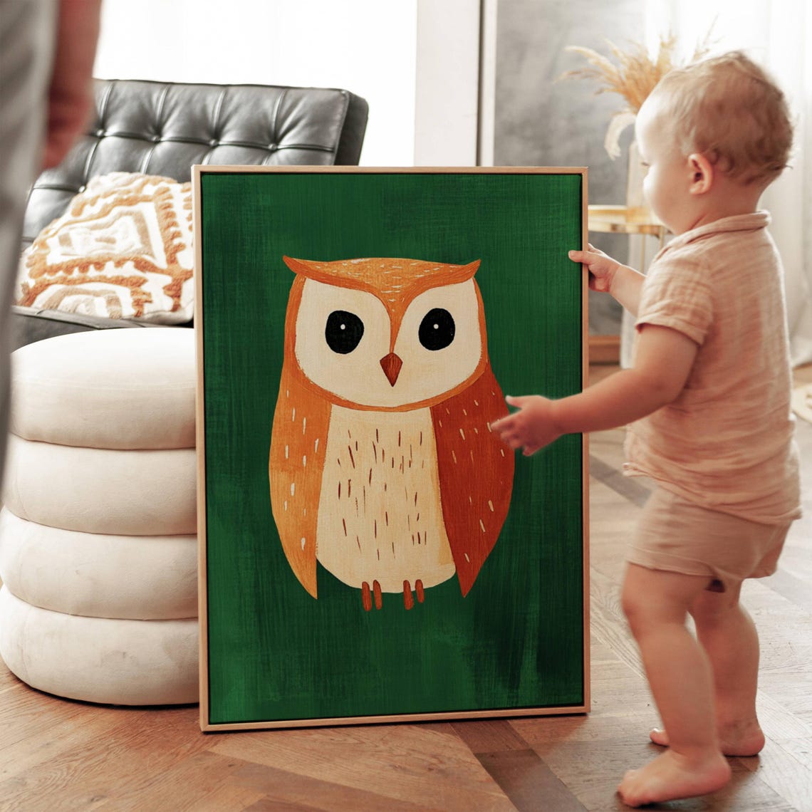 Cute Orange Owl Portrait Emerald Green Kids Room Decor Poster - Image 3