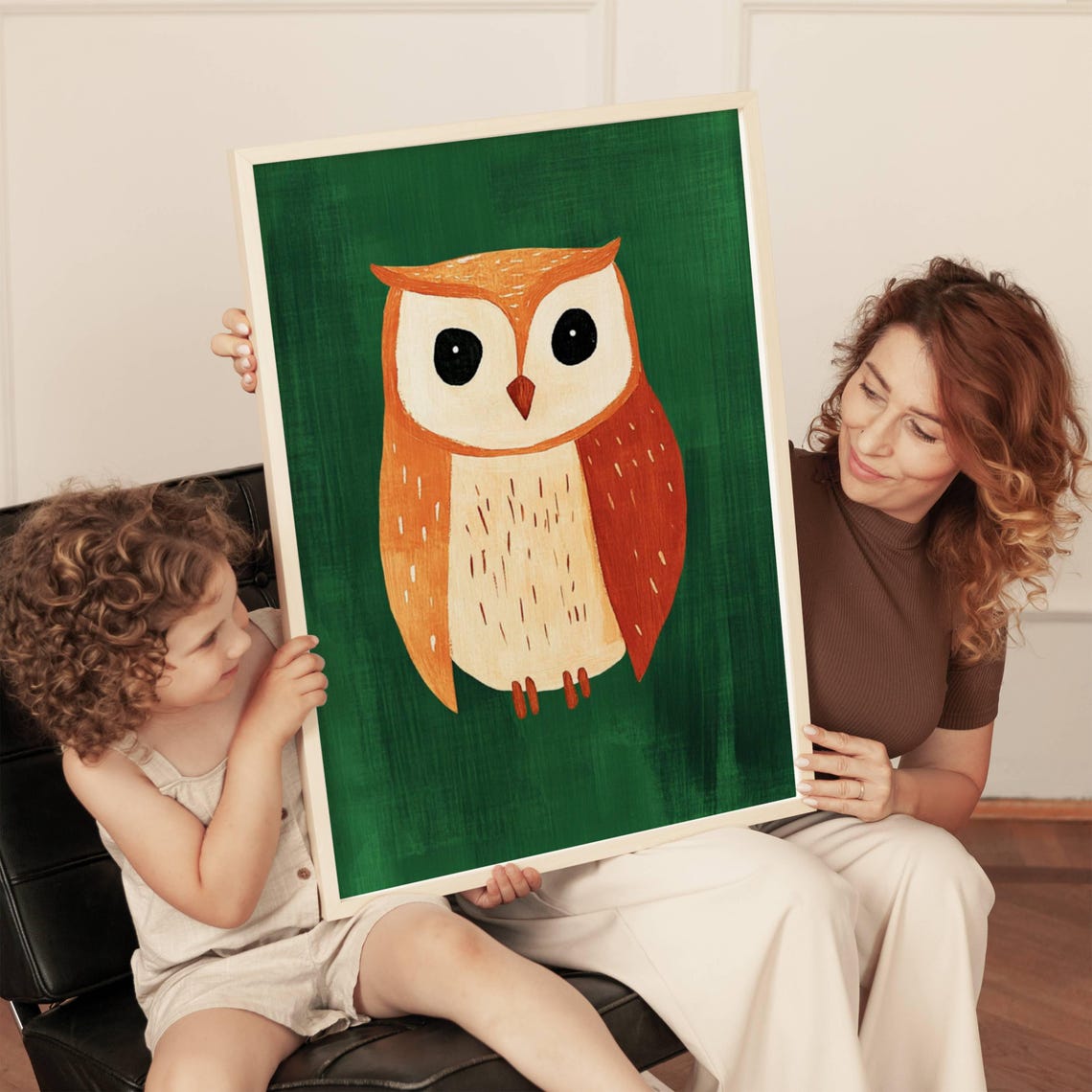 Cute Orange Owl Portrait Emerald Green Kids Room Decor Poster - Image 4