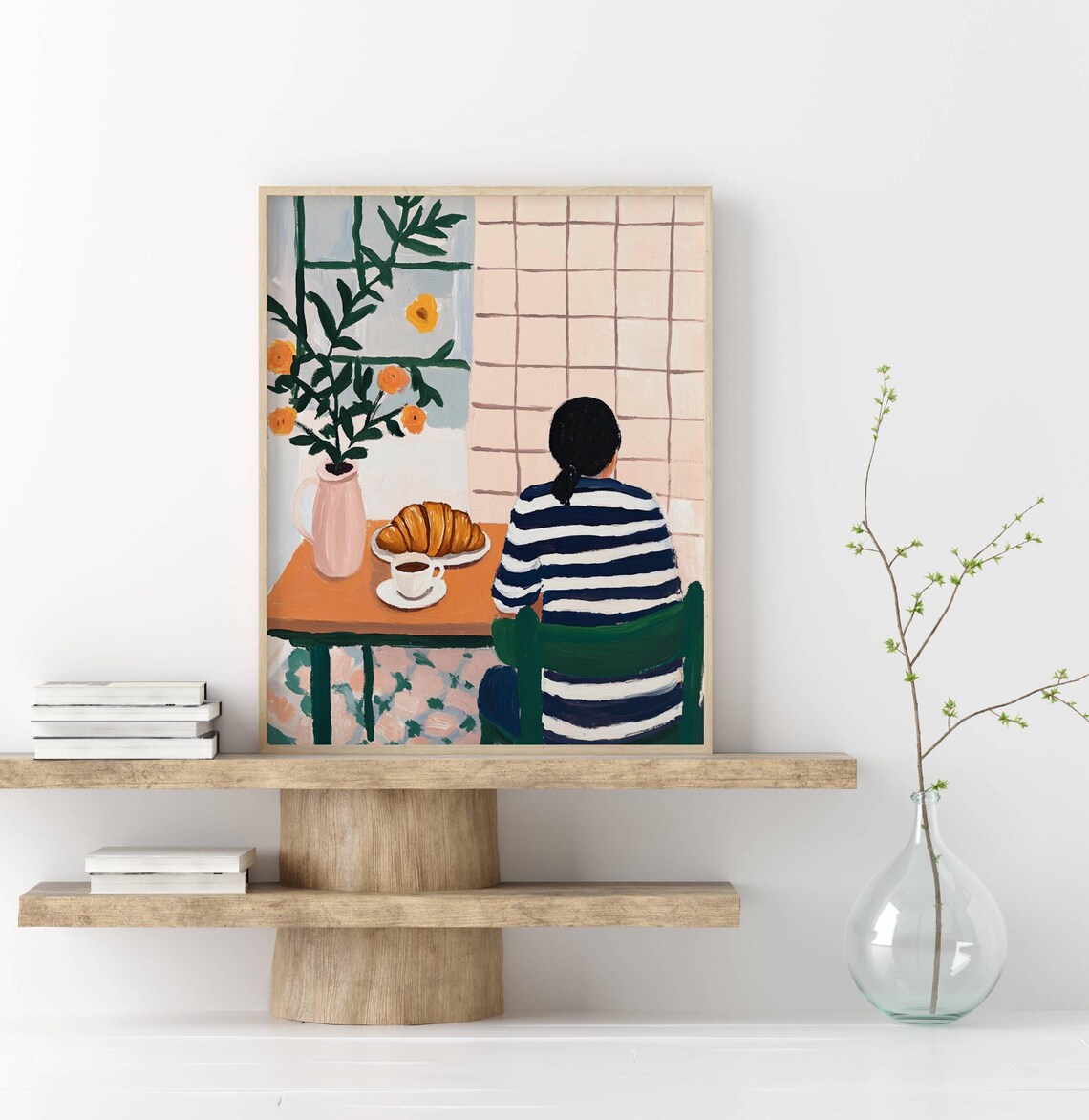 Cozy Cafe Wall Art Coffee And Croissant Art Print Large Wall Art Contemporary Artwork Kitchen Wall Art Coffee Lover Print Breakfast Art Gift - Image 2