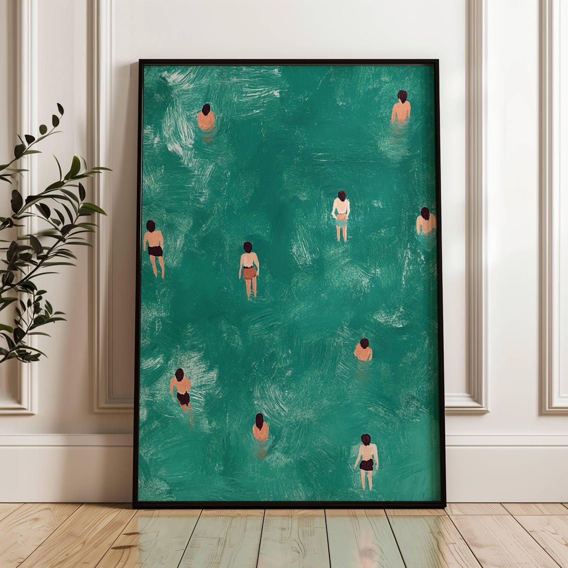 Swimming Wall Art Tiny Figures Print Minimalist Wall Decor Gift For Swimmer Pool Bath Bathroom Decor Green Wall Art Pool House Decor Lake