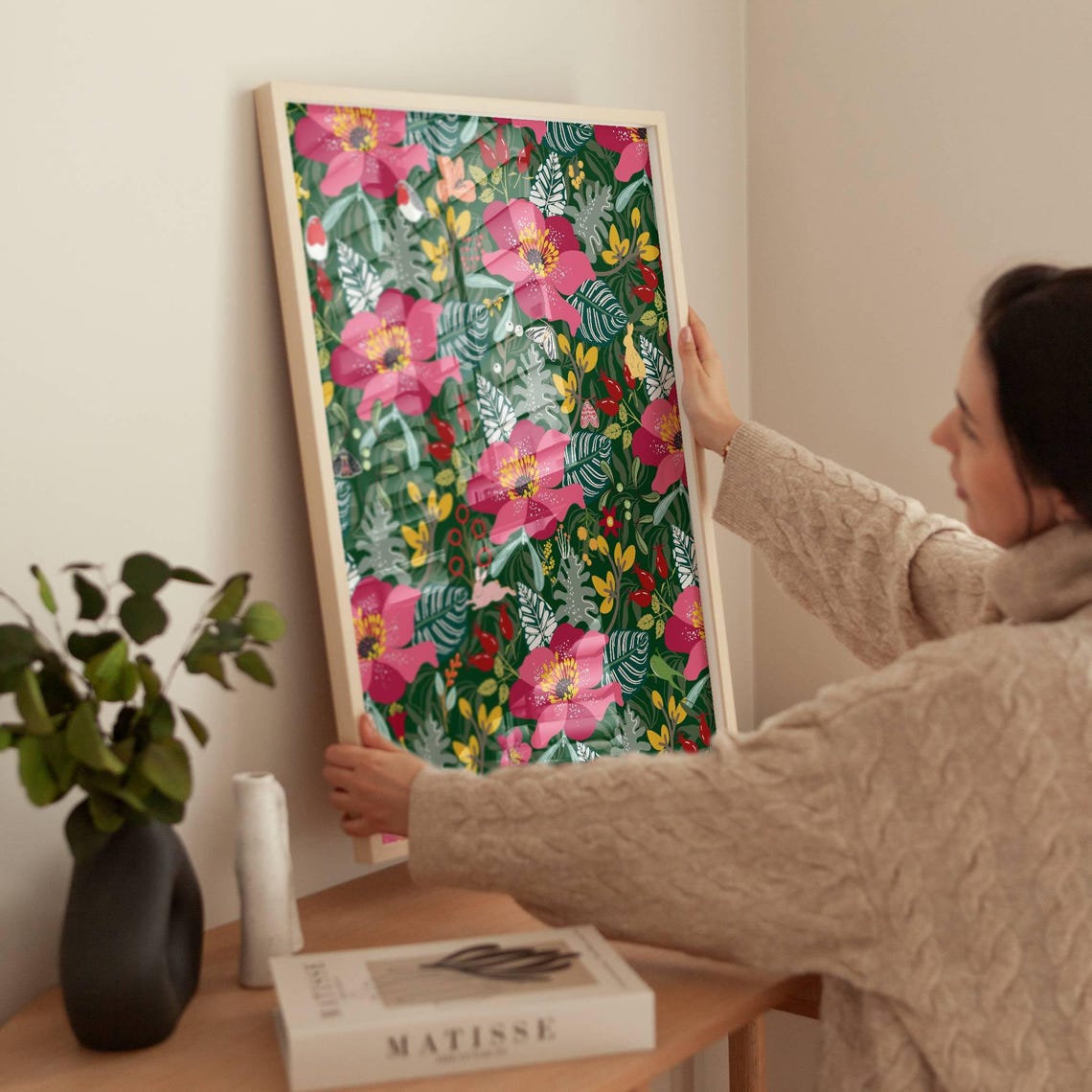 Mid Century Modern Bold Floral Jungle Green Botanical Poster - Image 3