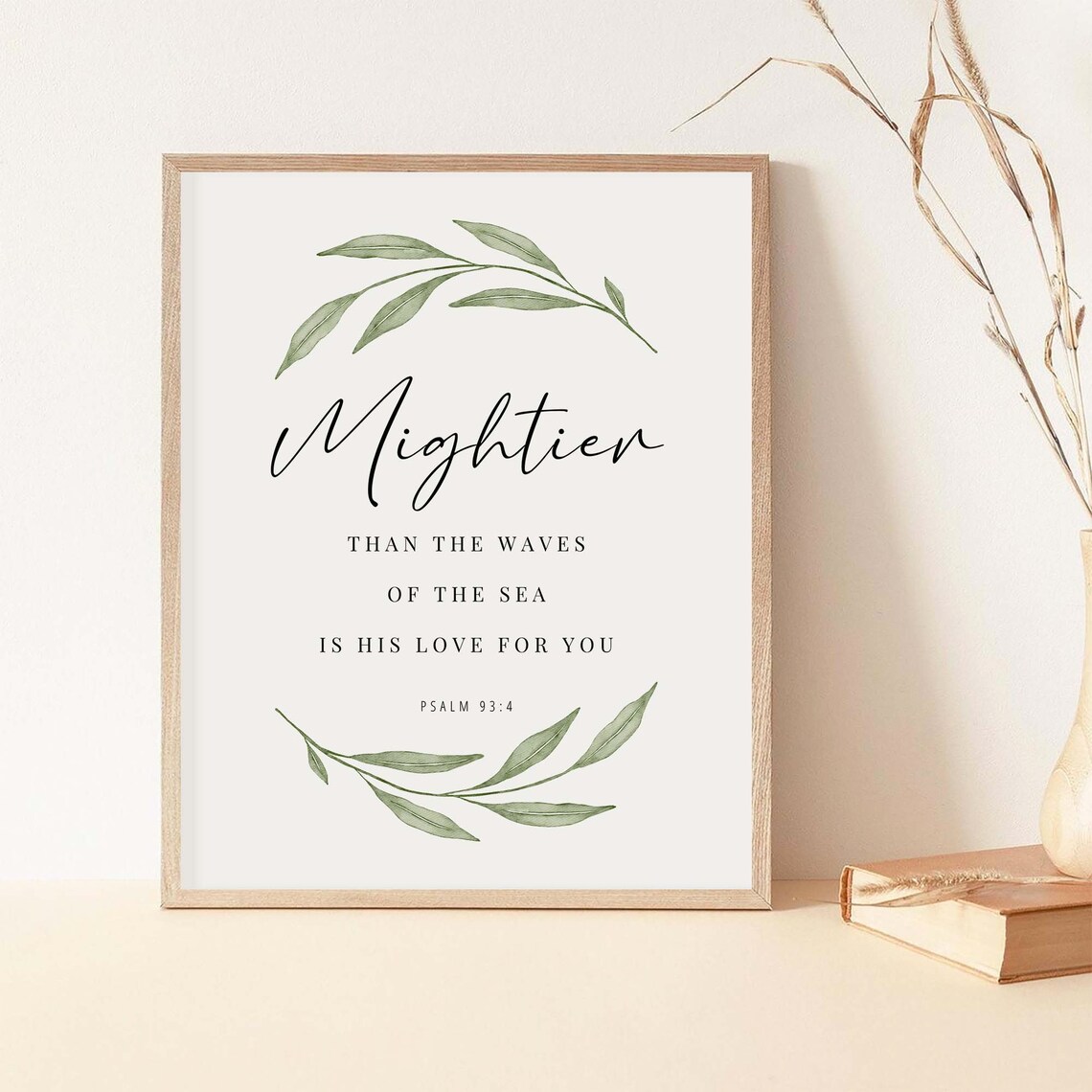 Psalm 93:4 Mightier Than the Waves of the Sea Olive Botanical Poster - Image 2